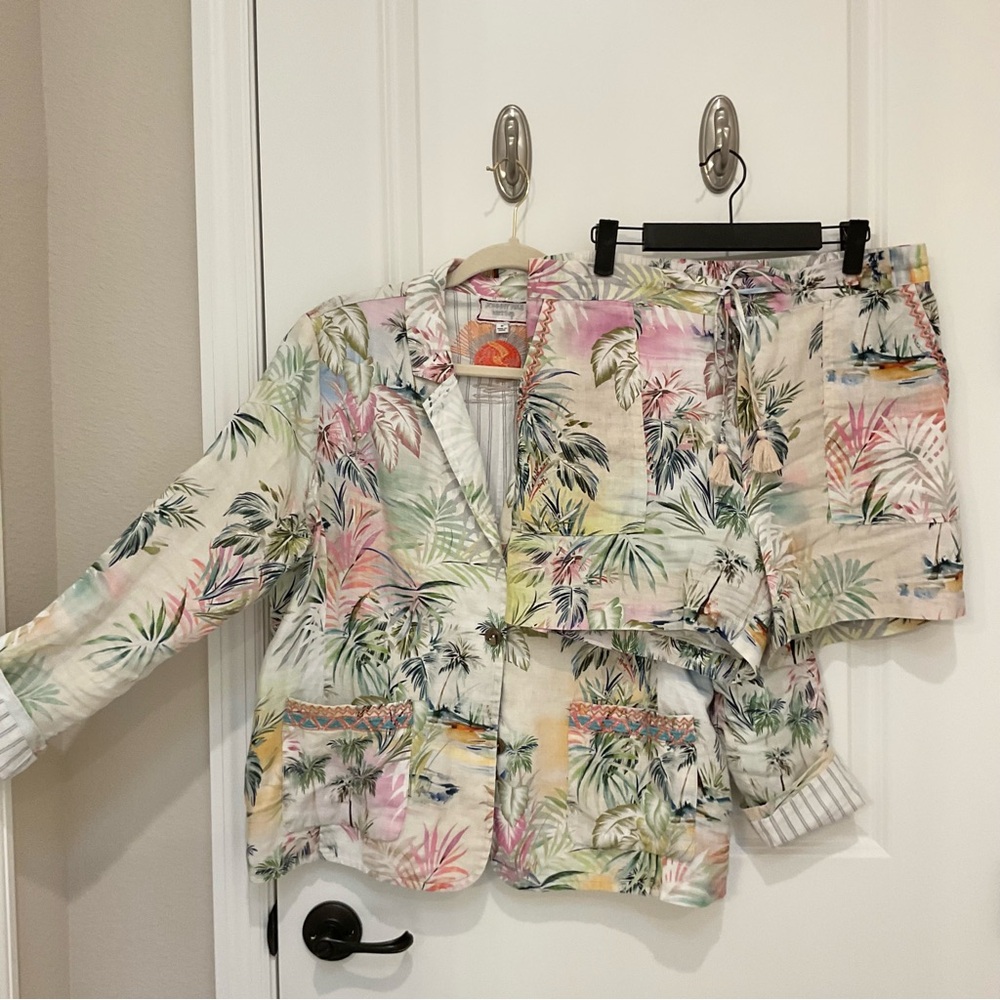 Johnny Was Tropical Linen Jacket & Shorts Set Size M, EUC - Picture 3 of 10